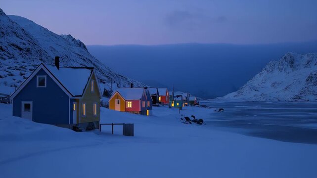 uummannaq island winter village at night, greenland timelapse video