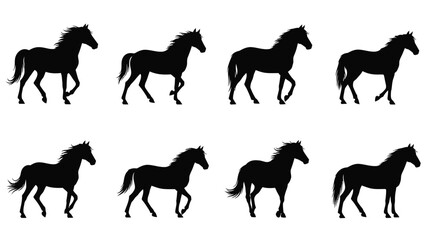 Obraz premium A collection of black horse silhouettes in various dynamic poses
