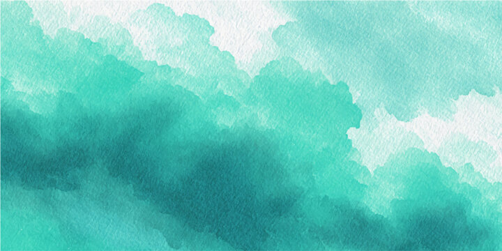Azure watercolor sky as an abstract watercolor illustration. Blending serene hues of teal, turquoise, and serene shades of cyan into a textured artistic composition, it brings a fresh.