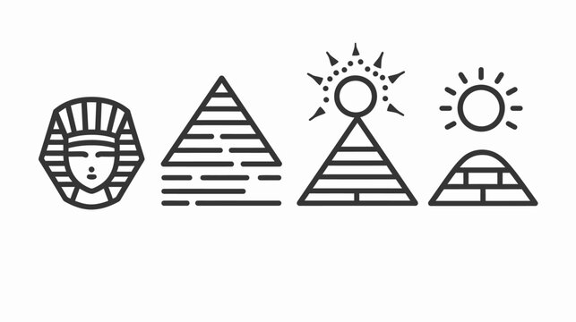 A collection of simple black and white line art illustrations depicting Egyptian icons and symbols