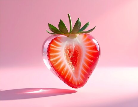 Hyperreal Strawberry Cutaway with Glowing Juice Interior