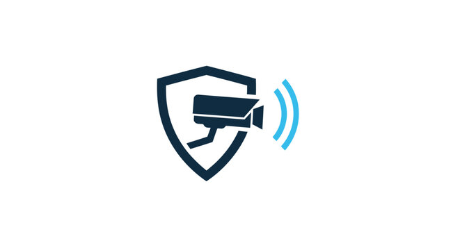 Security camera shield icon with signal.