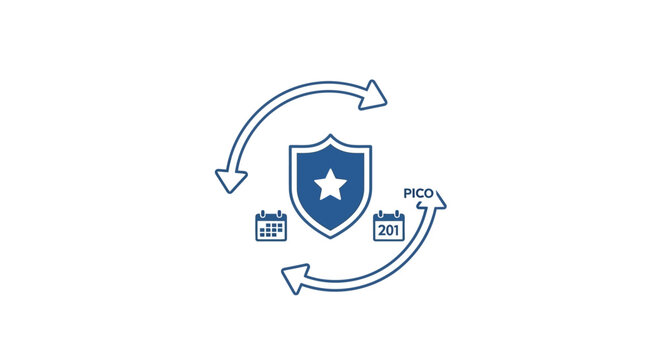Security shield with calendar icons and protection symbol.