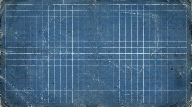 Vintage distressed blueprint grid paper texture with retro architectural style