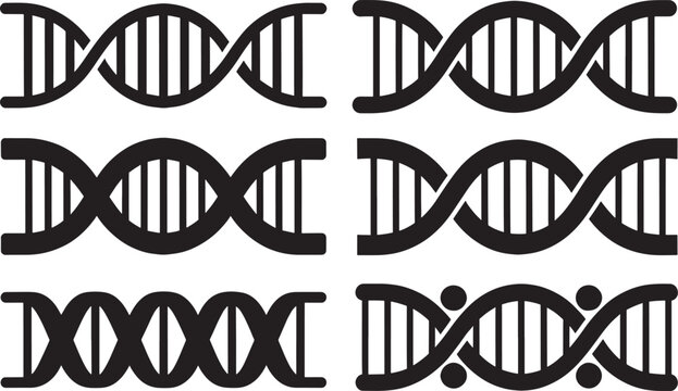 DNA helix structure icons set black double helix molecule gene science research technology abstract symbols.