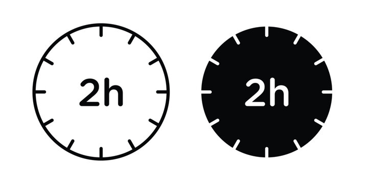 2 hours icon strokes and flat black vectors. Illustrations EPS10