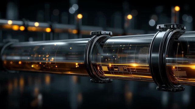 Oil pipeline glowing digital technology showcasing energy flow and industrial futuristic stocks market data interface in advanced setting
