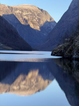 Winterday by the fjord in Gudvangen Norway