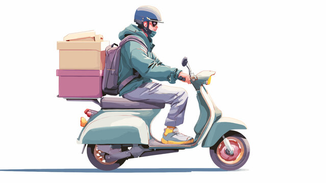Efficient Urban Delivery Rider on Classic Scooter Transporting Packages with Speed and Style for Modern Commerce