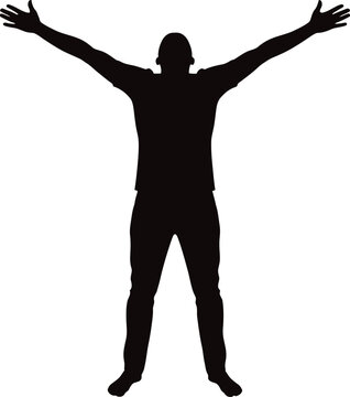 Silhouette of a person with arms raised in a victorious or worshipful pose
