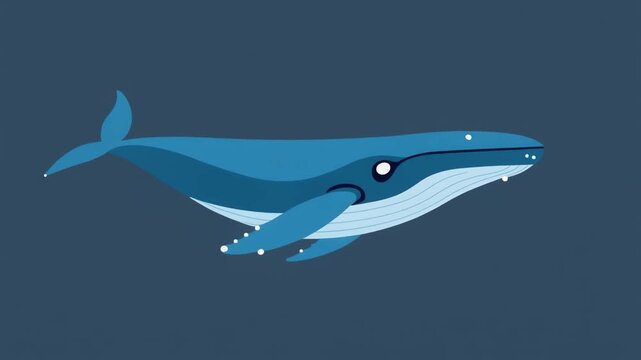 Blue Whale Swimming in Ocean Water.