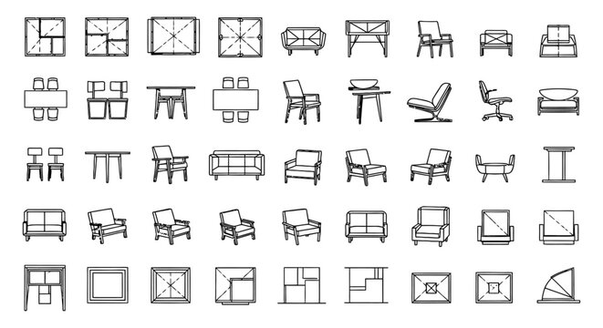 Comprehensive Architectural Furniture CAD Block Library featuring 2D CAD Sofa and Couch plan vector icons for interior design floor plans and technical blueprints