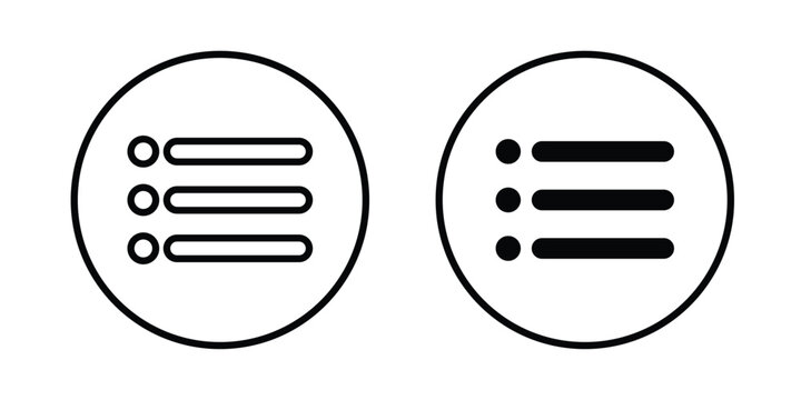Bulleted list icon strokes and flat black vectors. Illustrations EPS10