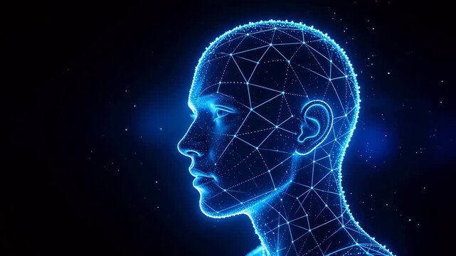 Human head with digital network pattern