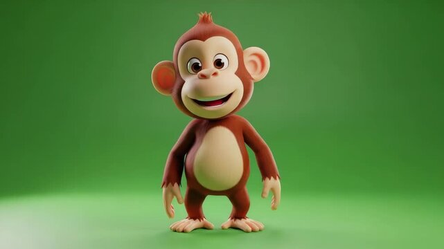 Cute cartoon monkey waving hello, cheerful and friendly character design.