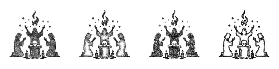 Fototapeta premium Sketch dark ritual icon design set