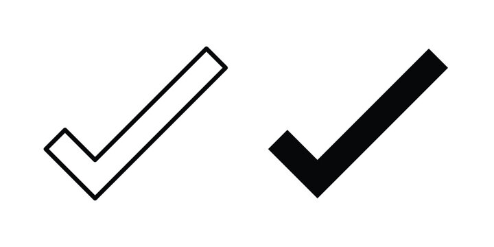 Checkmark icon strokes and flat black vectors. Illustrations EPS10