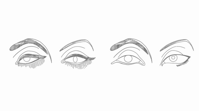 A grayscale line drawing showcasing four eyes with various eyebrow and eyeliner styles