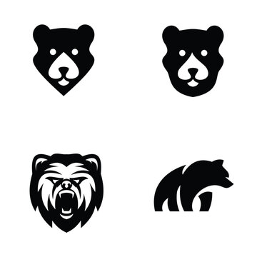 Collection of Bear Logos and Icons. Set features stylized bear heads, cute teddy bear faces, a fierce roaring grizzly, and a minimalist bear silhouette, ideal for branding and design.