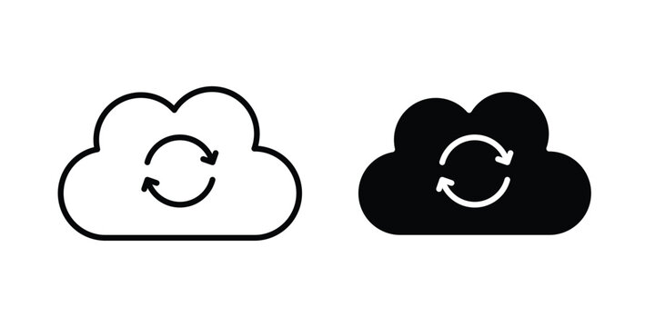 Cloud sync icon strokes and flat black vectors. Illustrations EPS10