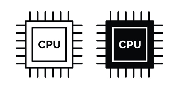 CPU icon strokes and flat black vectors. Illustrations EPS10