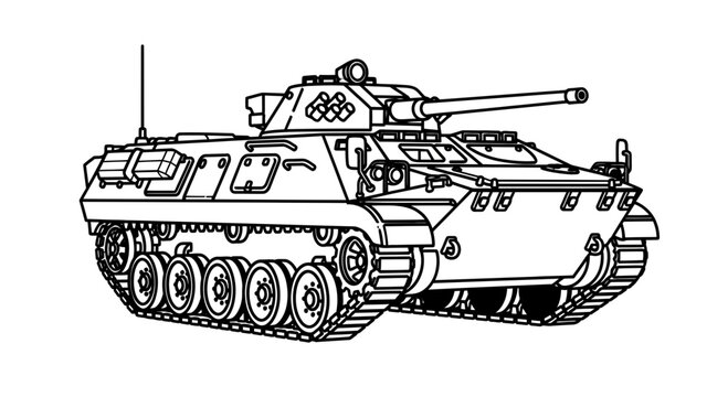 Military Tank with Large Gun Turret.
