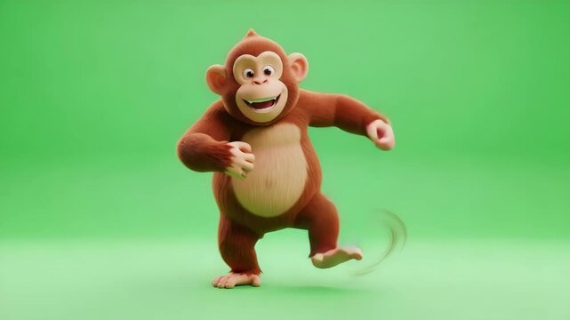 Cute 3D monkey character standing on a green background.