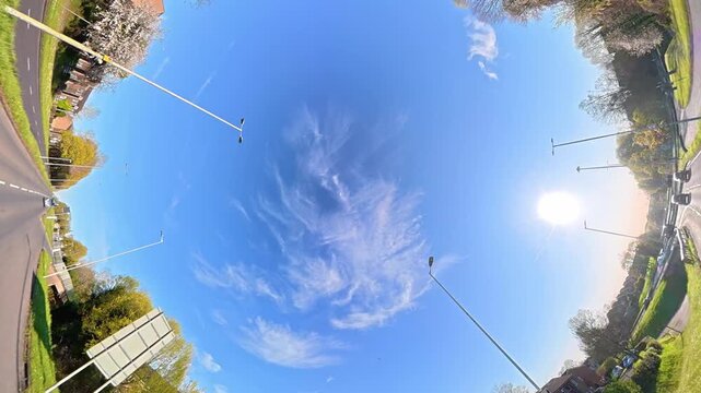 Unique And Ultra Wide Footage of Road Travel Over British Roads and Streets View During Solid Blue Sky with Few Clouds over UK