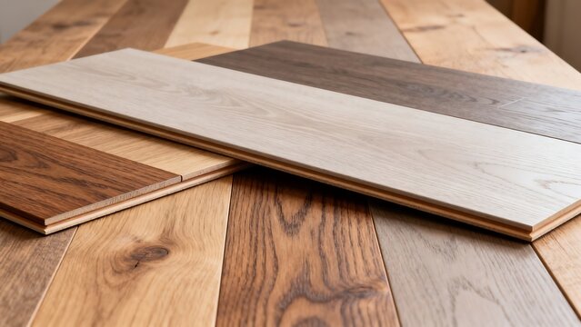 Wooden flooring samples on table
