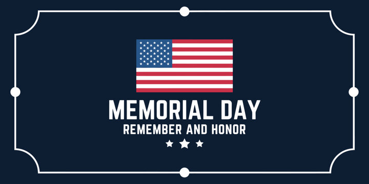 Memorial Day text with American flag graphic and border