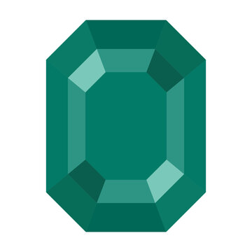 Emerald cut green gemstone illustration isolated on white background