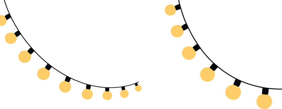Festive yellow string lights curve gracefully on transparent background