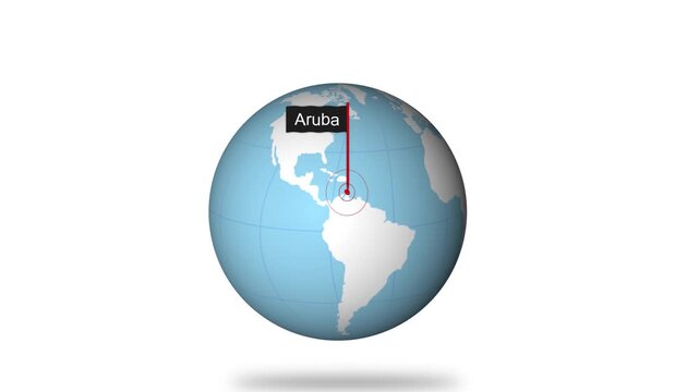 Aruba Map Pin Location Animation Global World Map Concept