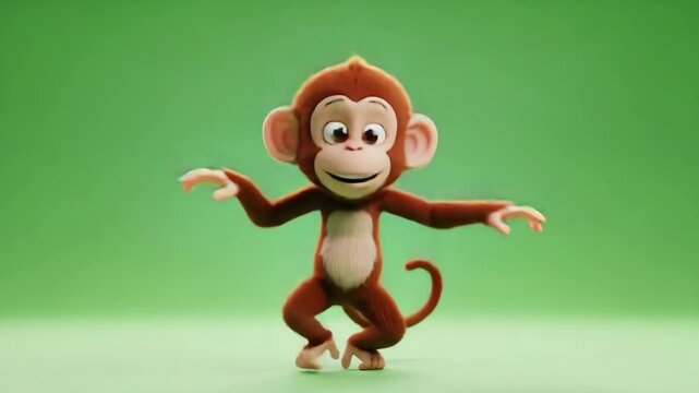 Cute monkey character waving hello on a green background.