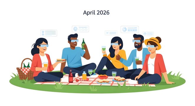 Colorful Group of Friends Having Picnic in Park