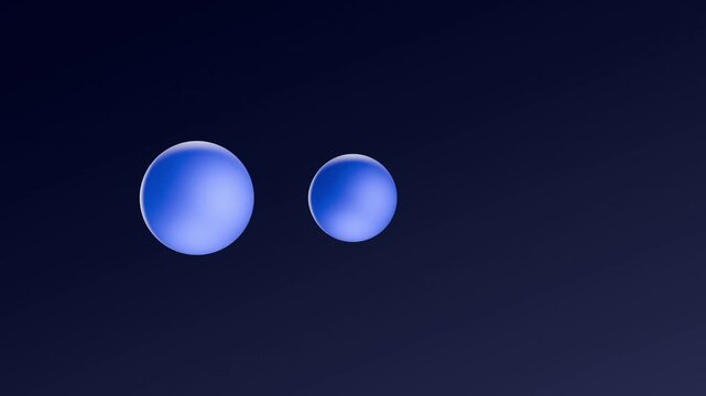 3D rendering of two blue spheres morph and transform around dark background