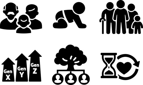 Family generations and people silhouette icons