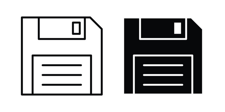 Floppy disk icon strokes and flat black vectors. Illustrations EPS10