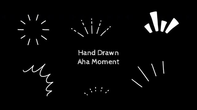 Hand Drawn Aha Moment Effect Animation Set with Transparent Background, Comic Doodle Emphasis Lines Motion Graphics Alpha Channel