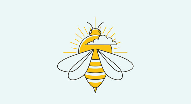 Yellow and white cartoon bee insect.