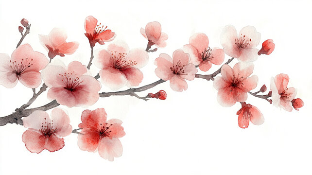 Cherry Blossom Branch in Watercolor Style. Generative AI