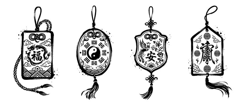 amulet , Traditional Chinese Brush , strokes swirl style