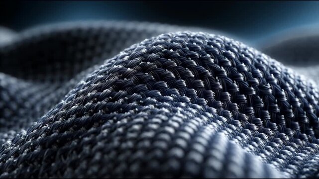 Macro of blue synthetic fabric weave with technical texture