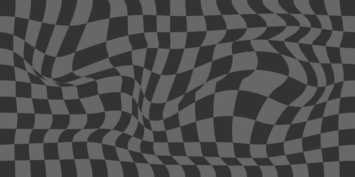 Abstract black and gray warped checkered pattern background