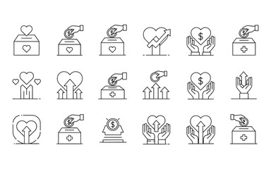 Fototapeta premium Charity and Donation Line Icon Set