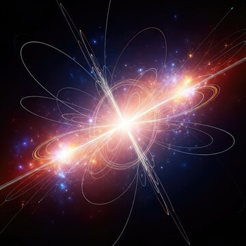 An energetic abstract representation of fundamental forces and particle interactions across the void, illustrating quantum reality and deep physics concepts, energy, interaction, virtual