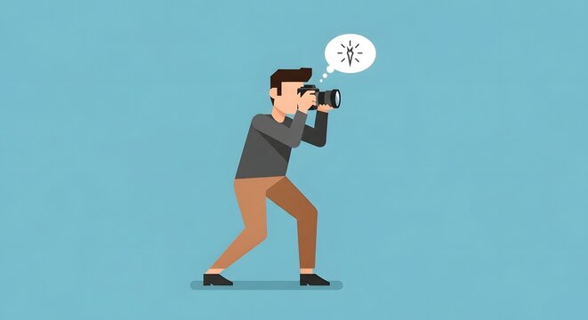 Young Photographer Watching Through Camera in Action