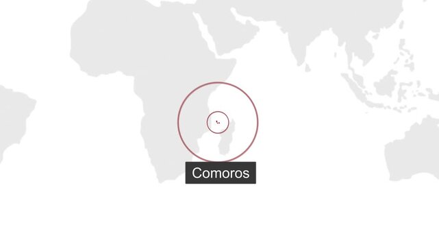Comoros Geographic Location on Minimal World Map Animation