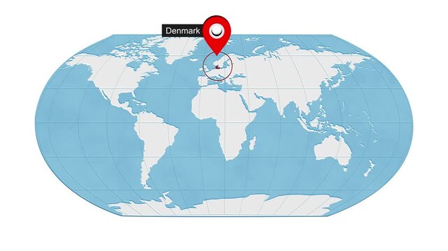 Denmark Location on Dark Theme World Map Animation