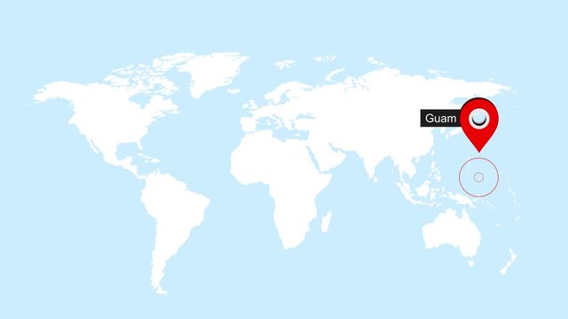 Guam Map Pin Location Animation Global World Map Concept